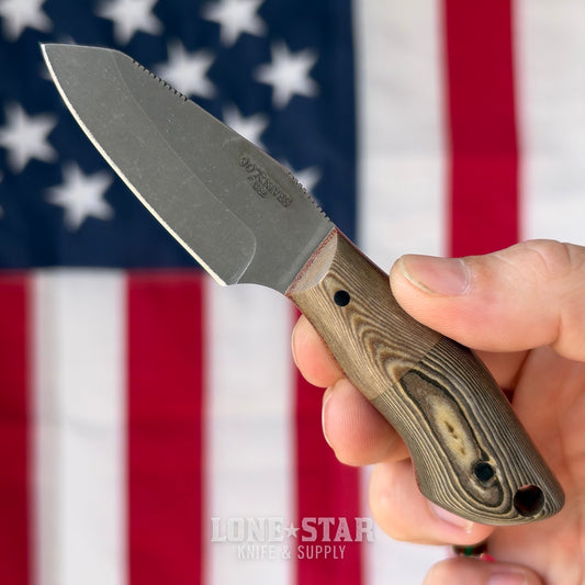 907Knives ADAK, 2.3" AEB-L Fixed Blade, Segmented Richlite with Micarta Liner, Buffalo Leather Sheath with UltiClip - Made in USA (ADAK-RICHLITE-SEG-LEATHER)