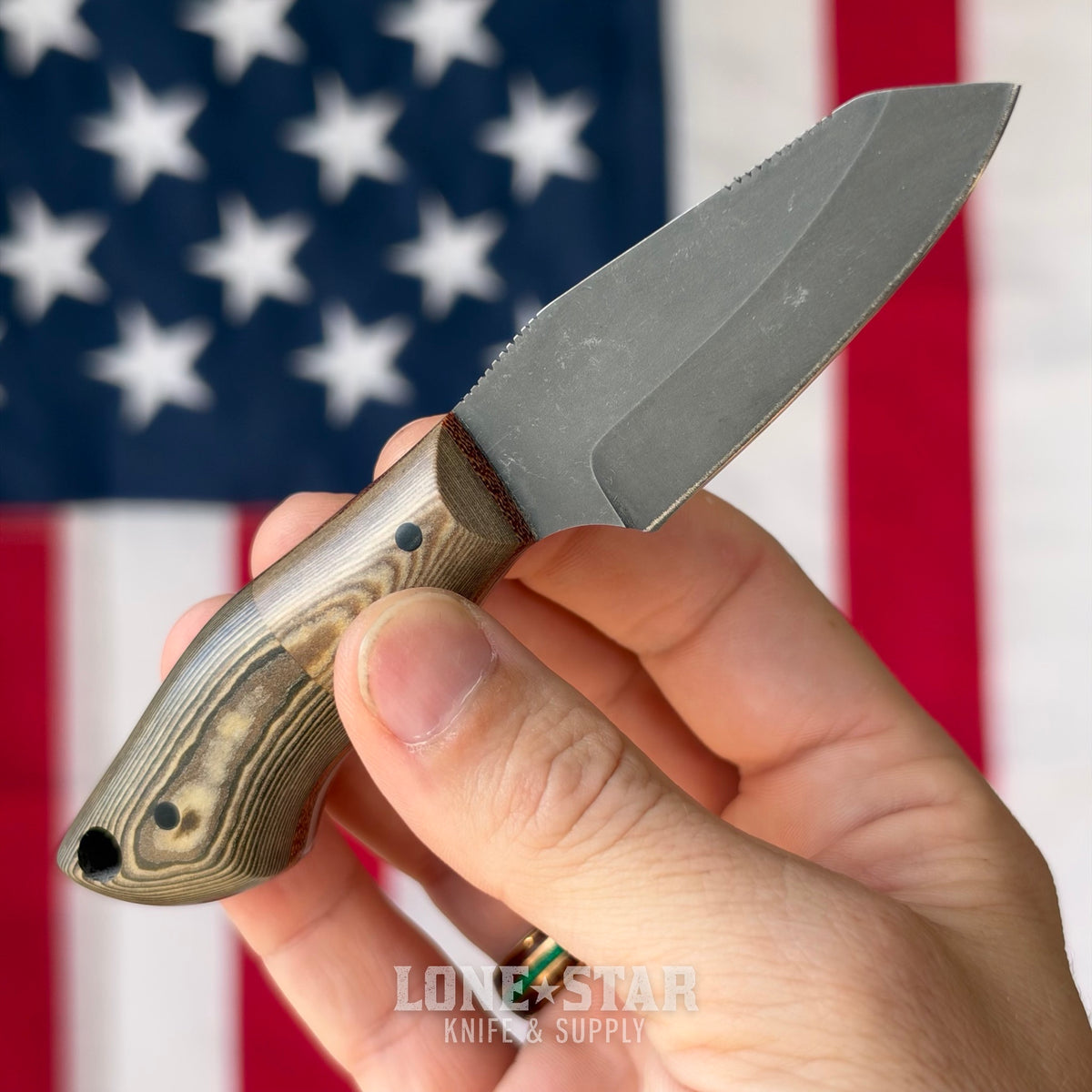 907Knives ADAK, 2.3" AEB-L Fixed Blade, Segmented Richlite with Micarta Liner, Buffalo Leather Sheath with UltiClip - Made in USA (ADAK-RICHLITE-SEG-LEATHER)