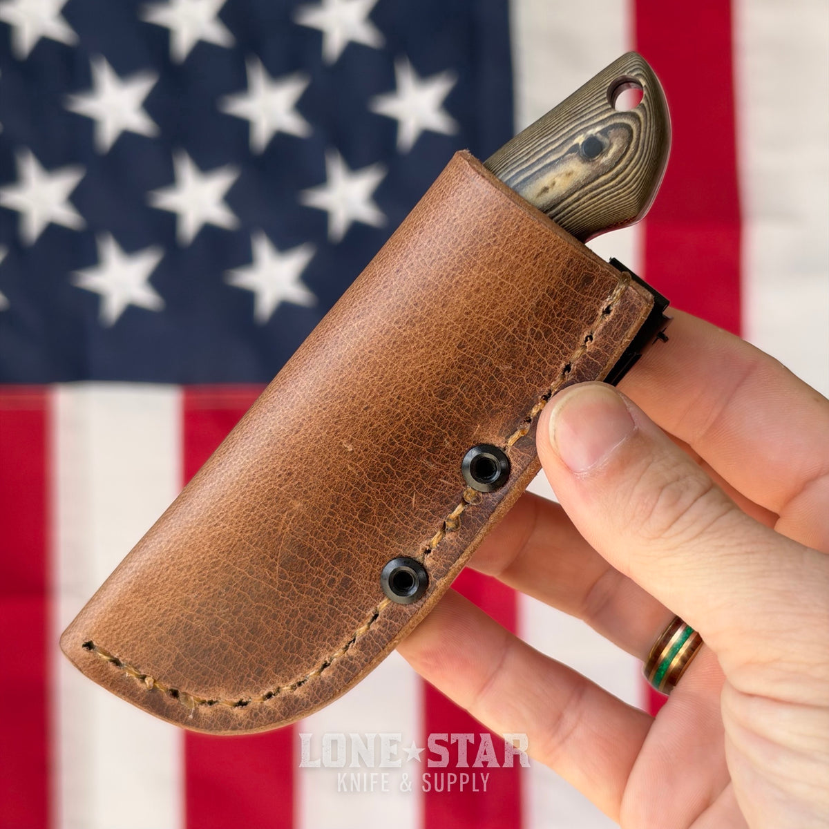 907Knives ADAK, 2.3" AEB-L Fixed Blade, Segmented Richlite with Micarta Liner, Buffalo Leather Sheath with UltiClip - Made in USA (ADAK-RICHLITE-SEG-LEATHER)