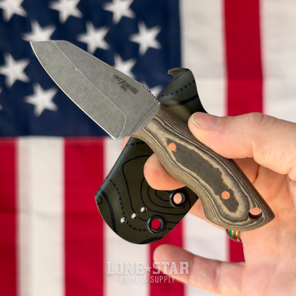 907Knives ADAK, 2.3" 14C28N Fixed Blade, Richlite with Copper Pins, Dark Green Topo Kydex - Made in USA (ADAK-RICHLITE-DKGREEN-COPPER)