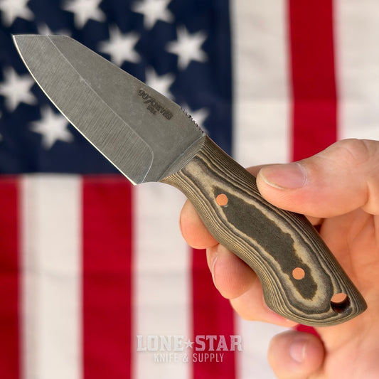 907Knives ADAK, 2.3" 14C28N Fixed Blade, Richlite with Copper Pins, Dark Green Topo Kydex - Made in USA (ADAK-RICHLITE-DKGREEN-COPPER)
