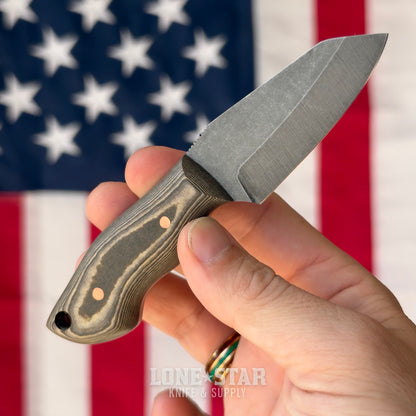 907Knives ADAK, 2.3" 14C28N Fixed Blade, Richlite with Copper Pins, Dark Green Topo Kydex - Made in USA (ADAK-RICHLITE-DKGREEN-COPPER)