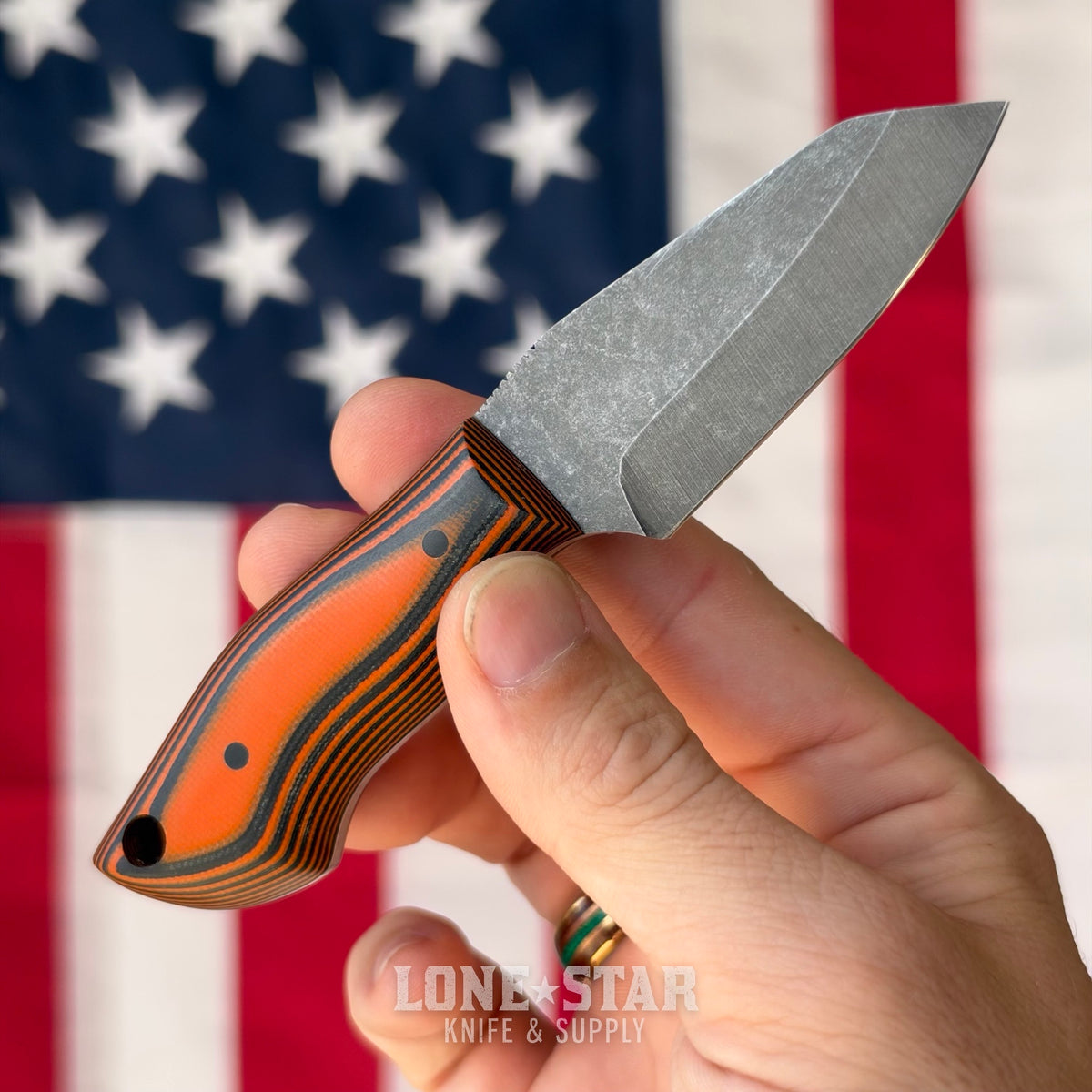 907Knives ADAK, 2.3" 14C28N Fixed Blade, Orange G10, Black and Orange Topo Kydex - Made in USA (ADAK-G10-ORANGE-TOPO)