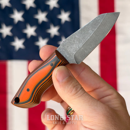907Knives ADAK, 2.3" 14C28N Fixed Blade, Orange G10, Black and Orange Topo Kydex - Made in USA (ADAK-G10-ORANGE-TOPO)