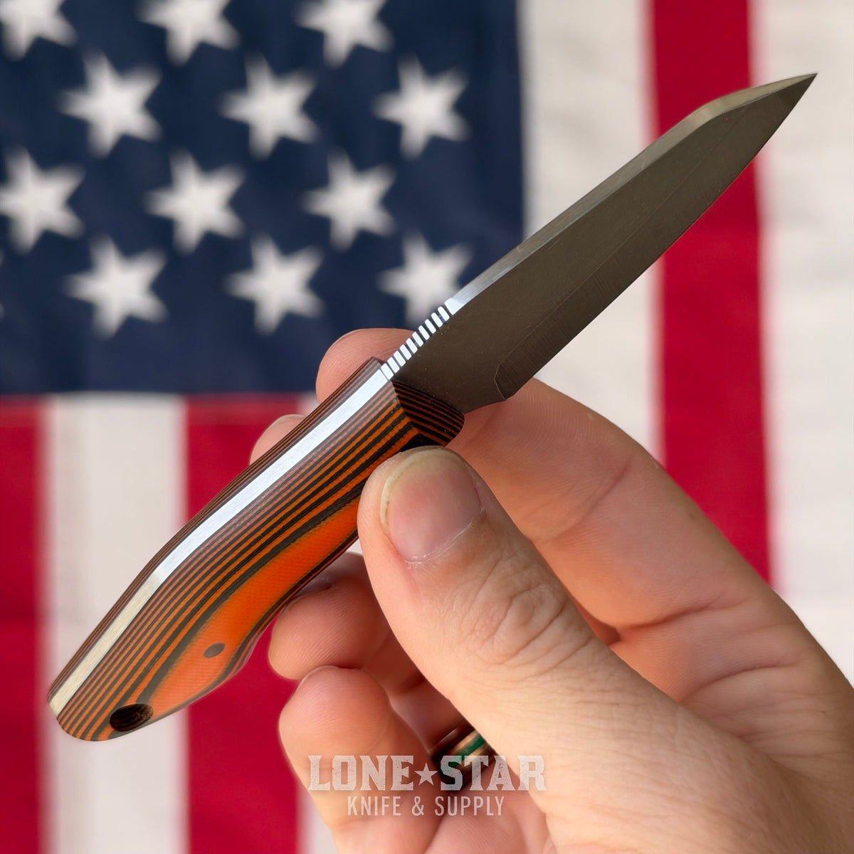 907Knives ADAK, 2.3" 14C28N Fixed Blade, Orange G10, Black and Orange Topo Kydex - Made in USA (ADAK-G10-ORANGE-TOPO)
