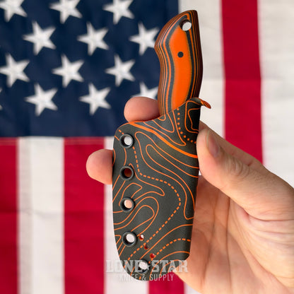 907Knives ADAK, 2.3" 14C28N Fixed Blade, Orange G10, Black and Orange Topo Kydex - Made in USA (ADAK-G10-ORANGE-TOPO)
