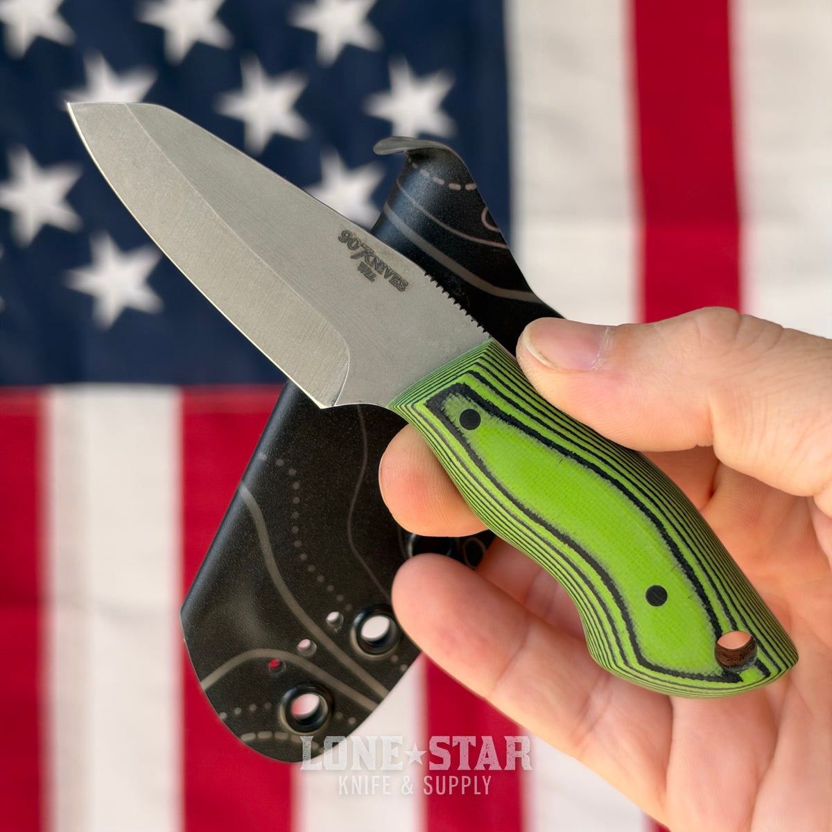 907Knives ADAK, 2.3" 14C28N Fixed Blade, Green G10, Black Topo Kydex - Made in USA (ADAK-G10-GREEN-TOPO)