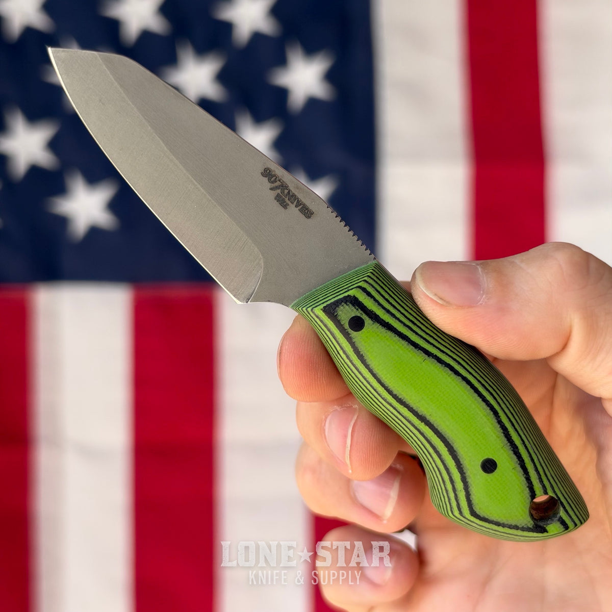 907Knives ADAK, 2.3" 14C28N Fixed Blade, Green G10, Black Topo Kydex - Made in USA (ADAK-G10-GREEN-TOPO)