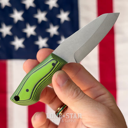 907Knives ADAK, 2.3" 14C28N Fixed Blade, Green G10, Black Topo Kydex - Made in USA (ADAK-G10-GREEN-TOPO)