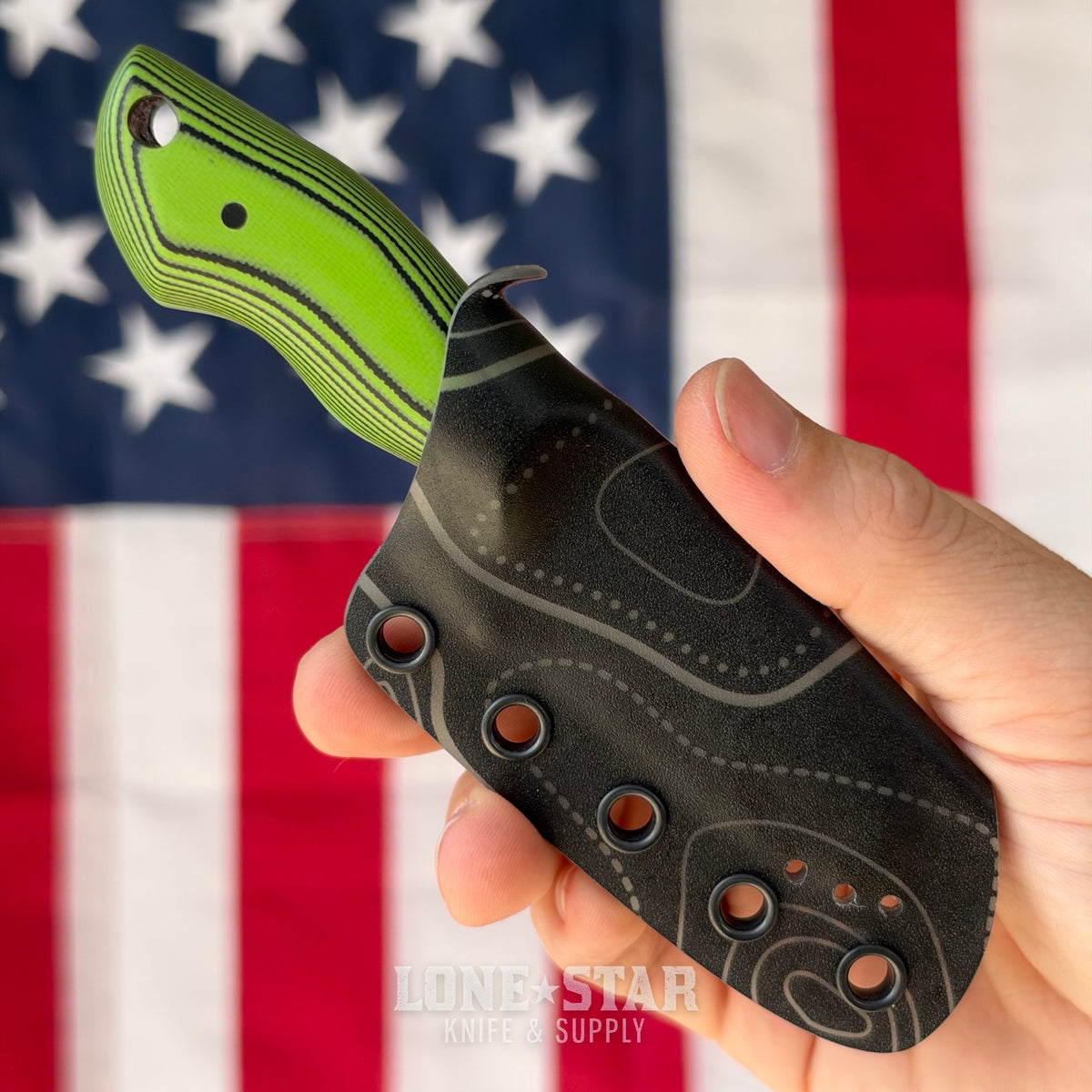 907Knives ADAK, 2.3" 14C28N Fixed Blade, Green G10, Black Topo Kydex - Made in USA (ADAK-G10-GREEN-TOPO)