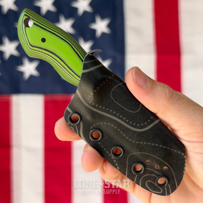 907Knives ADAK, 2.3" 14C28N Fixed Blade, Green G10, Black Topo Kydex - Made in USA (ADAK-G10-GREEN-TOPO)