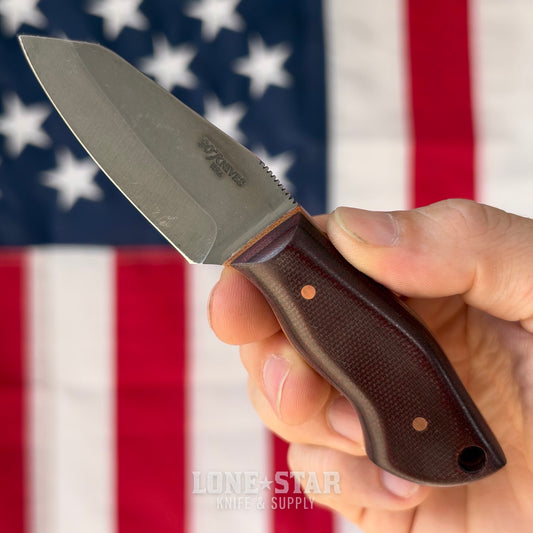 907Knives ADAK, 2.3" 14C28N Fixed Blade, Micarta with Micarta Liner, Carbon Fiber Style Kydex - Made in USA (ADAK-MICARTA-CF)