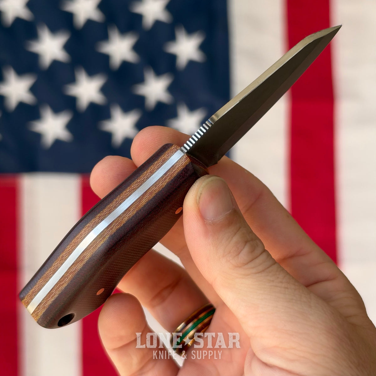 907Knives ADAK, 2.3" 14C28N Fixed Blade, Micarta with Micarta Liner, Carbon Fiber Style Kydex - Made in USA (ADAK-MICARTA-CF)