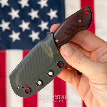 907Knives ADAK, 2.3" 14C28N Fixed Blade, Micarta with Micarta Liner, Carbon Fiber Style Kydex - Made in USA (ADAK-MICARTA-CF)