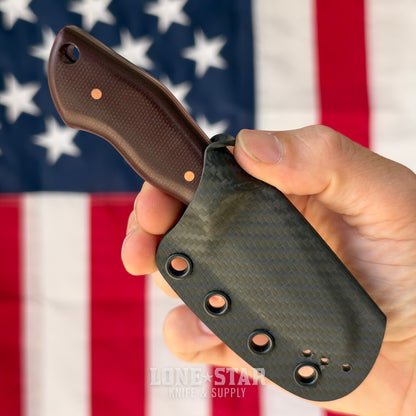 907Knives ADAK, 2.3" 14C28N Fixed Blade, Micarta with Micarta Liner, Carbon Fiber Style Kydex - Made in USA (ADAK-MICARTA-CF)