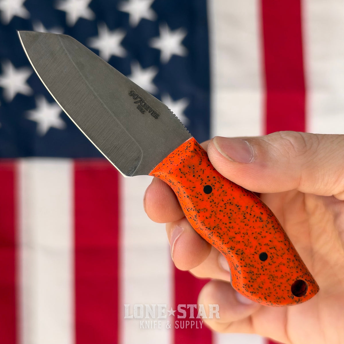 907Knives ADAK, 2.3" 14C28N Fixed Blade, Orange GripX, Black and Orange Topo Kydex - Made in USA (ADAK-GRIPX-ORANGE-TOPO)