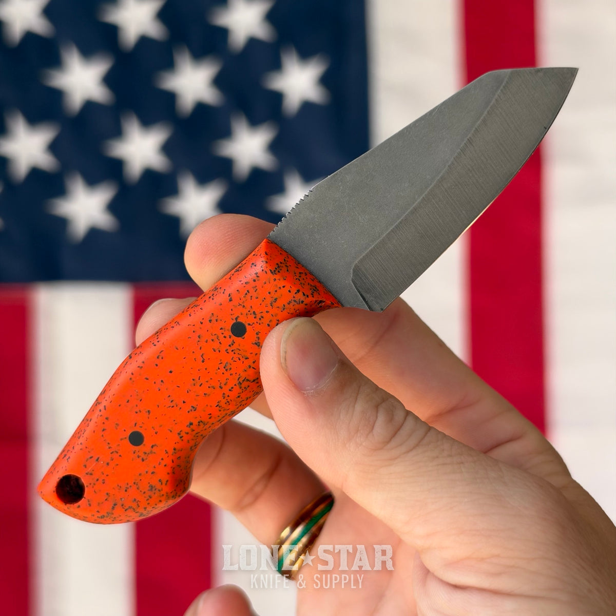907Knives ADAK, 2.3" 14C28N Fixed Blade, Orange GripX, Black and Orange Topo Kydex - Made in USA (ADAK-GRIPX-ORANGE-TOPO)