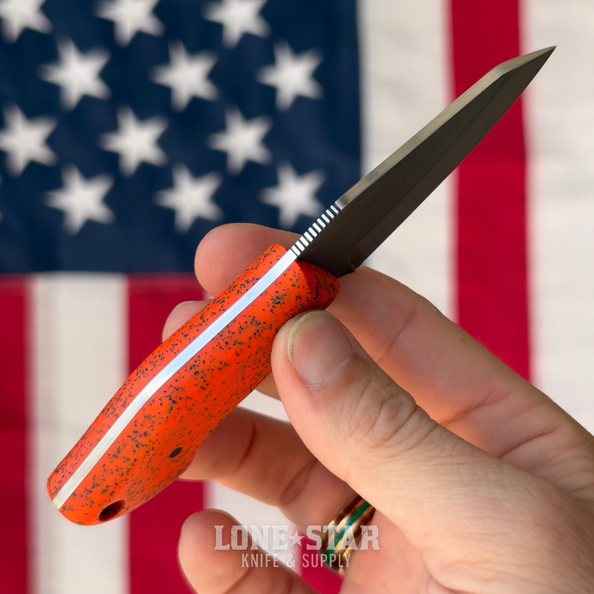 907Knives ADAK, 2.3" 14C28N Fixed Blade, Orange GripX, Black and Orange Topo Kydex - Made in USA (ADAK-GRIPX-ORANGE-TOPO)