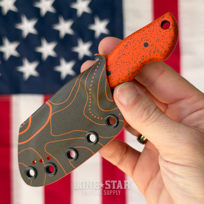 907Knives ADAK, 2.3" 14C28N Fixed Blade, Orange GripX, Black and Orange Topo Kydex - Made in USA (ADAK-GRIPX-ORANGE-TOPO)