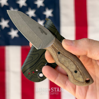 907Knives ADAK, 2.3" 14C28N Fixed Blade, Richlite, Dark Green Topo Kydex - Made in USA (ADAK-RICHLITE-DKGREEN-TOPO)
