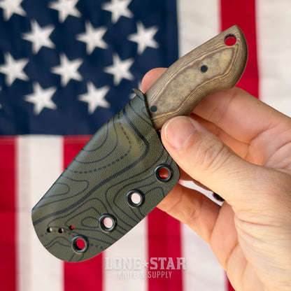 907Knives ADAK, 2.3" 14C28N Fixed Blade, Richlite, Dark Green Topo Kydex - Made in USA (ADAK-RICHLITE-DKGREEN-TOPO)