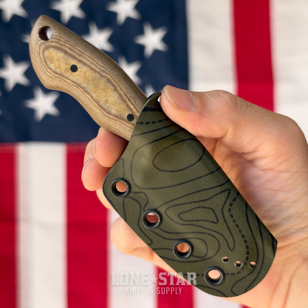 907Knives ADAK, 2.3" 14C28N Fixed Blade, Richlite, Dark Green Topo Kydex - Made in USA (ADAK-RICHLITE-DKGREEN-TOPO)