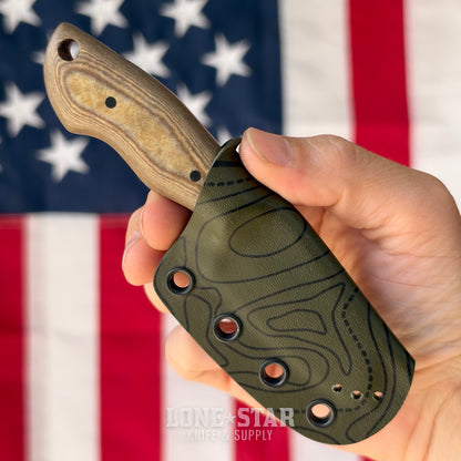 907Knives ADAK, 2.3" 14C28N Fixed Blade, Richlite, Dark Green Topo Kydex - Made in USA (ADAK-RICHLITE-DKGREEN-TOPO)