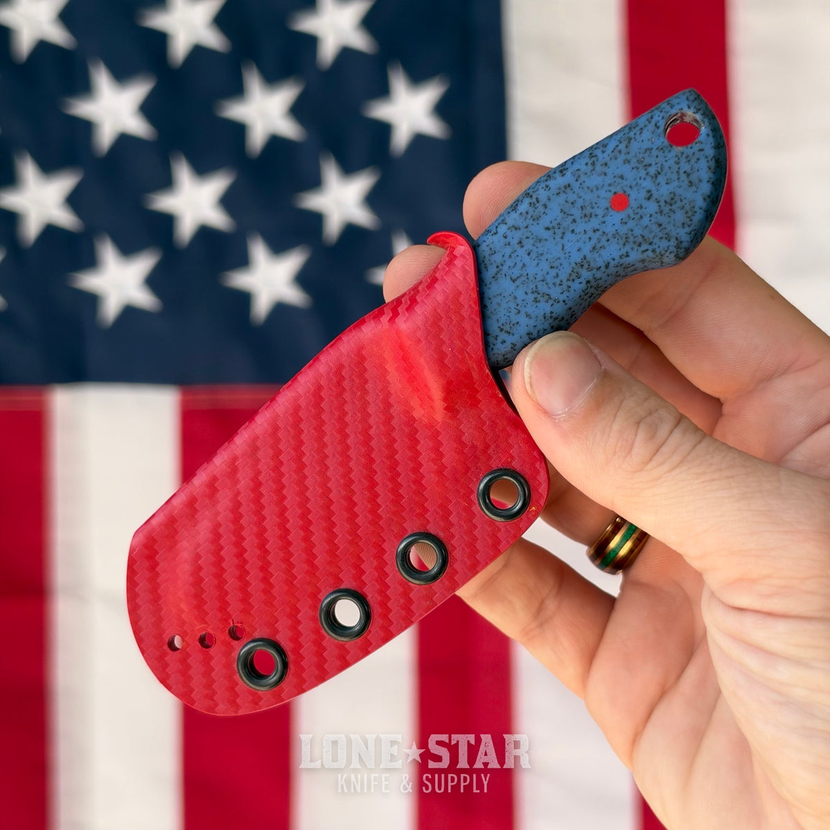 907Knives ADAK, 2.3" 14C28N Fixed Blade, GripX, Red Carbon Fiber Style Kydex - Made in USA (ADAK-GRIPX-RED-CF)