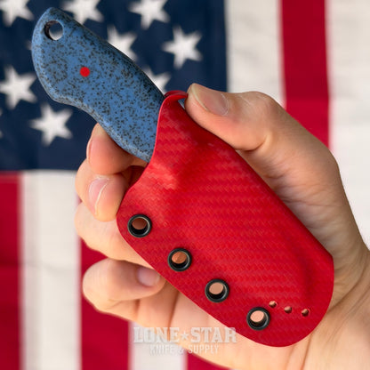907Knives ADAK, 2.3" 14C28N Fixed Blade, GripX, Red Carbon Fiber Style Kydex - Made in USA (ADAK-GRIPX-RED-CF)