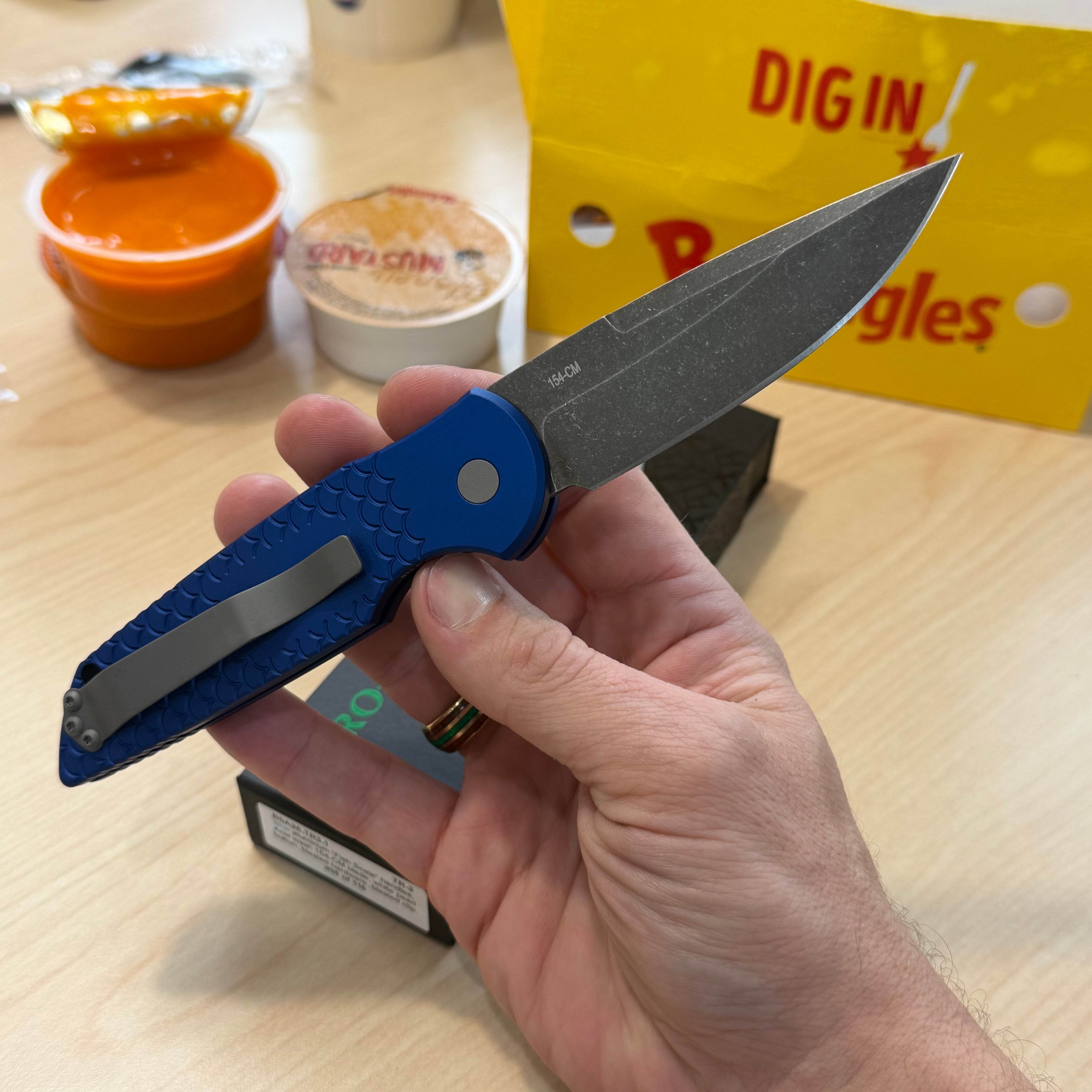 Pro-Tech TR-3 Auto – Blue Fish Scale Handle, 154CM Acid Wash