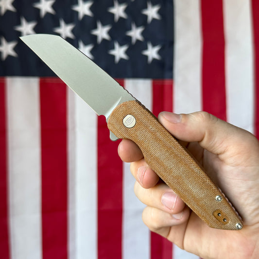 ABW Model 2 Knife – 3.25” MagnaCut Blade, Natural Micarta Handle, Liner Lock Flipper – Made in USA