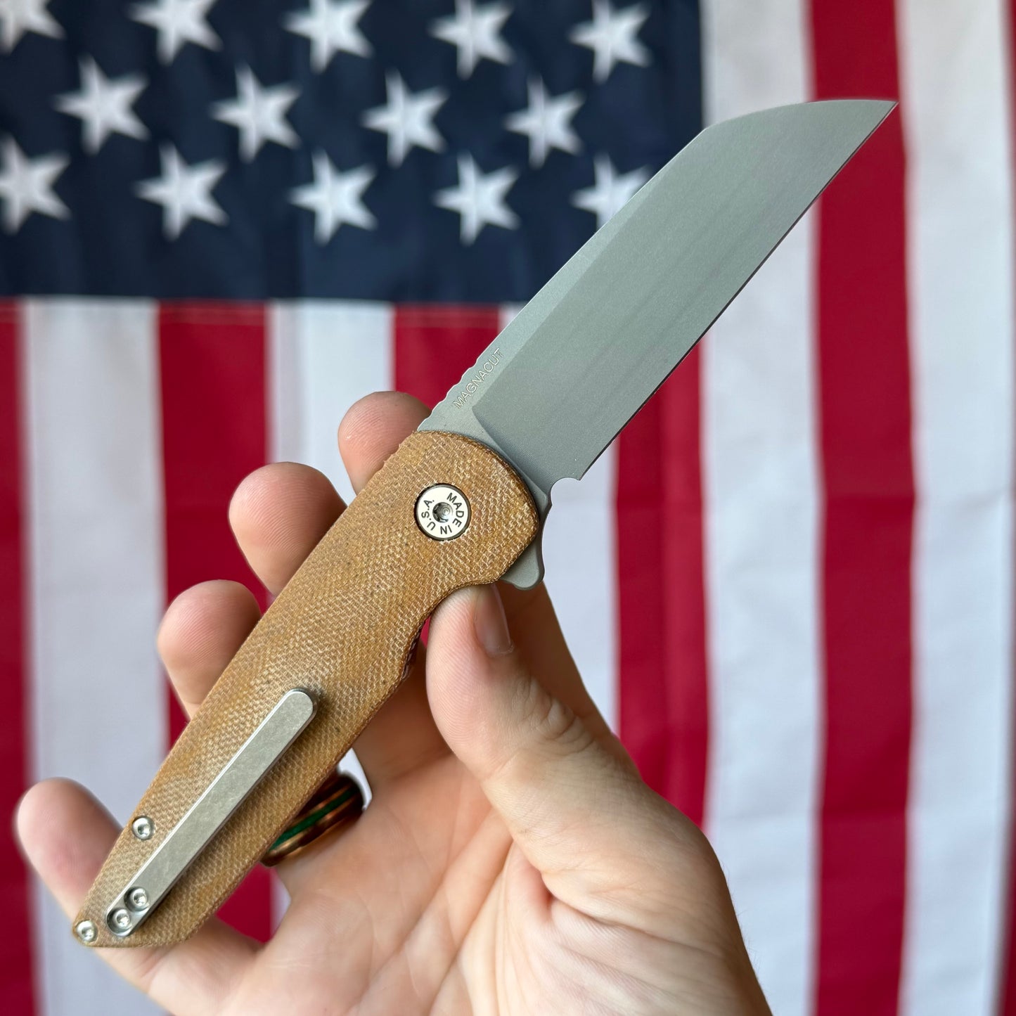 ABW Model 2 Knife – 3.25” MagnaCut Blade, Natural Micarta Handle, Liner Lock Flipper – Made in USA