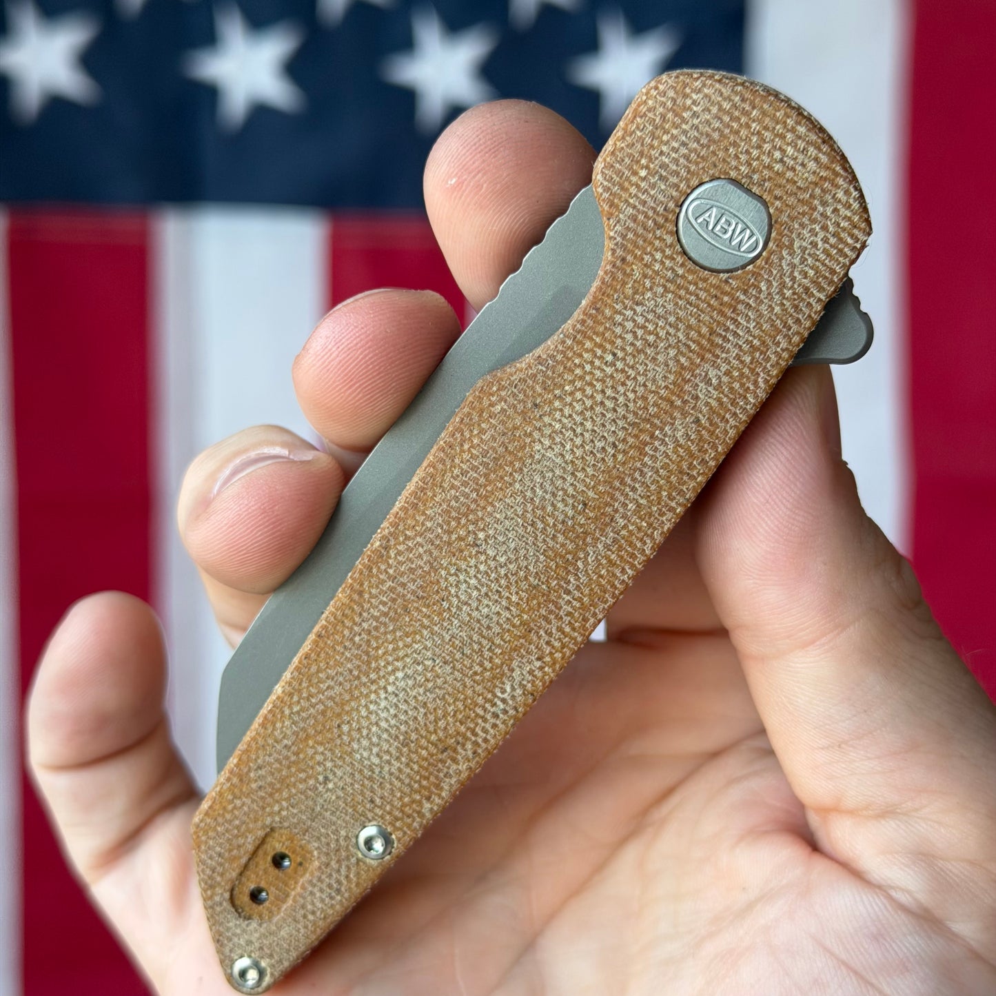 ABW Model 2 Knife – 3.25” MagnaCut Blade, Natural Micarta Handle, Liner Lock Flipper – Made in USA