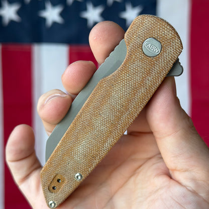 ABW Model 2 Knife – 3.25” MagnaCut Blade, Natural Micarta Handle, Liner Lock Flipper – Made in USA