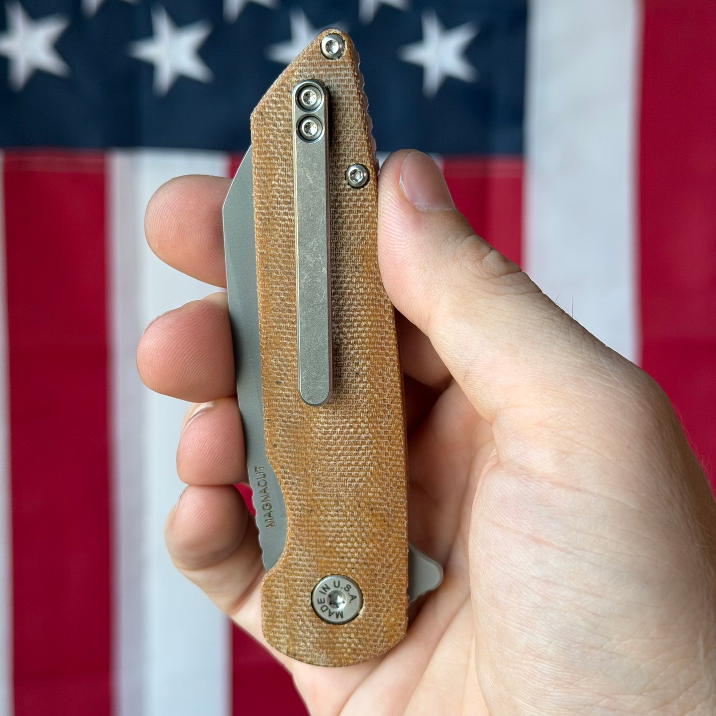 ABW Model 2 Knife – 3.25” MagnaCut Blade, Natural Micarta Handle, Liner Lock Flipper – Made in USA