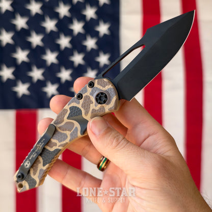 Heretic Mini Pariah Manual Duck Camo, 3.36" MagnaCut Black Clip Point, Glass Packed Polymer Chassis - Made in USA (H052-DC)