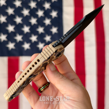 Heretic Mini Pariah Manual Duck Camo, 3.36" MagnaCut Black Clip Point, Glass Packed Polymer Chassis - Made in USA (H052-DC)