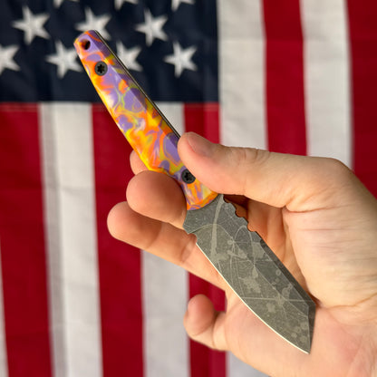 North Edge Tools Nomad 3" Fixed Blade – Acid Splash AEB-L, Pourcasso Orange/Purple Resin Scales – Made in USA