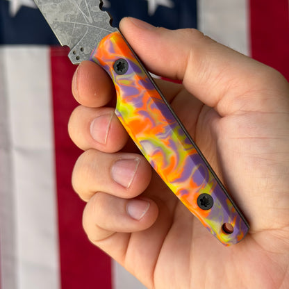 North Edge Tools Nomad 3" Fixed Blade – Acid Splash AEB-L, Pourcasso Orange/Purple Resin Scales – Made in USA