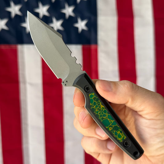 North Edge Tools Osprey EDC 3" Fixed Blade – Bead Blast AEB-L, TruStone Arizona Jade Inlay, Black Diamond Richlite – Made in USA