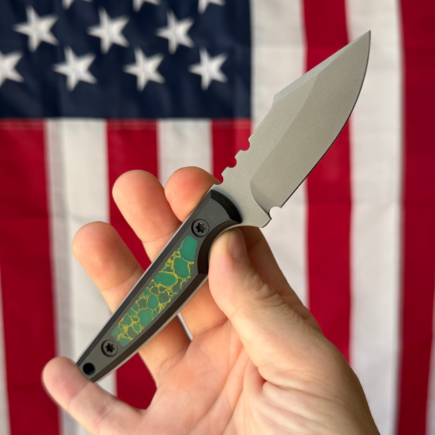 North Edge Tools Osprey EDC 3" Fixed Blade – Bead Blast AEB-L, TruStone Arizona Jade Inlay, Black Diamond Richlite – Made in USA