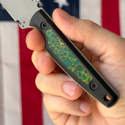 North Edge Tools Osprey EDC 3" Fixed Blade – Bead Blast AEB-L, TruStone Arizona Jade Inlay, Black Diamond Richlite – Made in USA