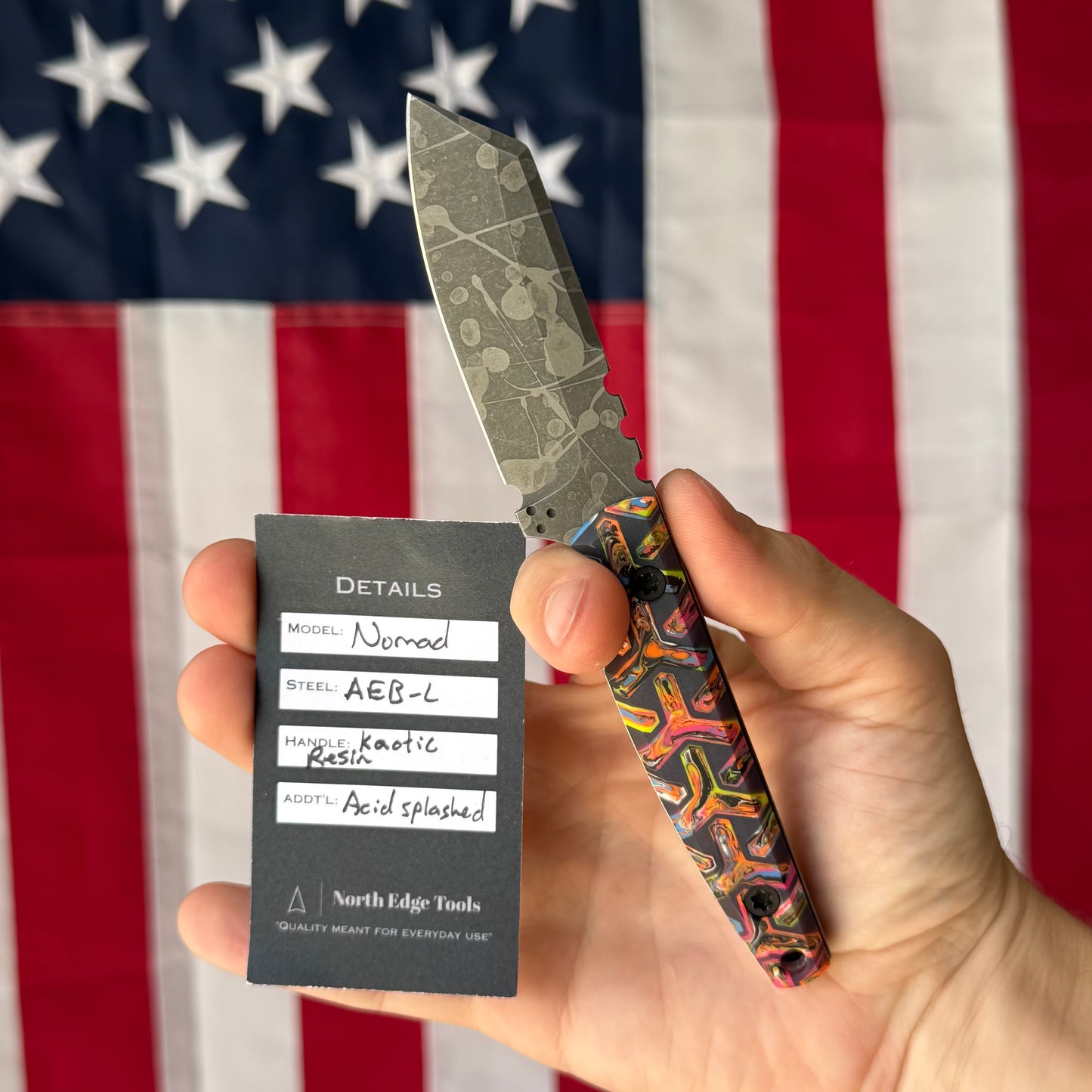 North Edge Tools Nomad 3" Fixed Blade – Acid Splash AEB-L, Kaotic Resin Black/Colorful Scales – Made in USA