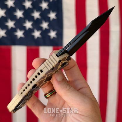 Heretic Mini Pariah Manual Duck Camo, 3.36" MagnaCut Black Tanto, Glass Packed Polymer Chassis - Made in USA (H053-DC)