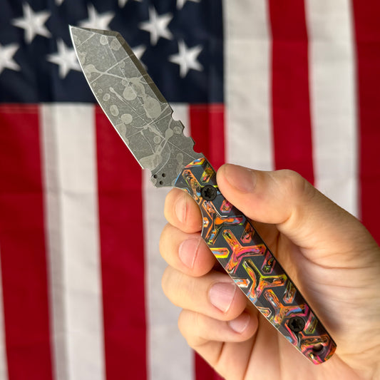 North Edge Tools Nomad 3" Fixed Blade – Acid Splash AEB-L, Kaotic Resin Black/Colorful Scales – Made in USA
