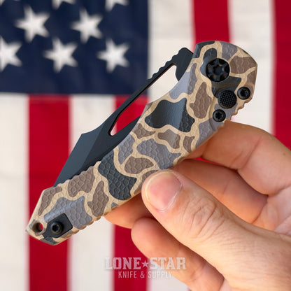 Heretic Mini Pariah Manual Duck Camo, 3.36" MagnaCut Black Tanto, Glass Packed Polymer Chassis - Made in USA (H053-DC)