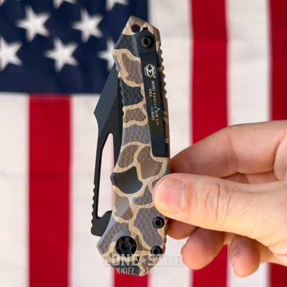 Heretic Mini Pariah Manual Duck Camo, 3.36" MagnaCut Black Tanto, Glass Packed Polymer Chassis - Made in USA (H053-DC)
