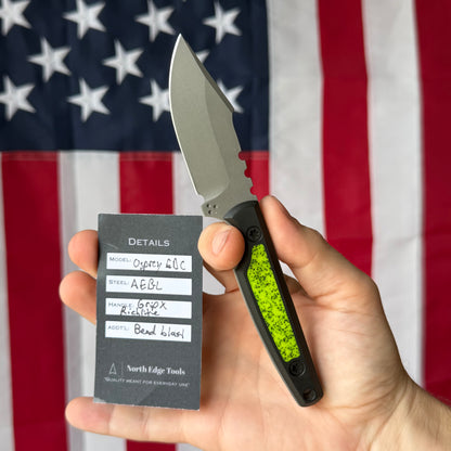 North Edge Tools Osprey EDC 3" Fixed Blade – Bead Blast AEB-L, Toxic Yellow GripX Inlay, Black Diamond Richlite – Made in USA