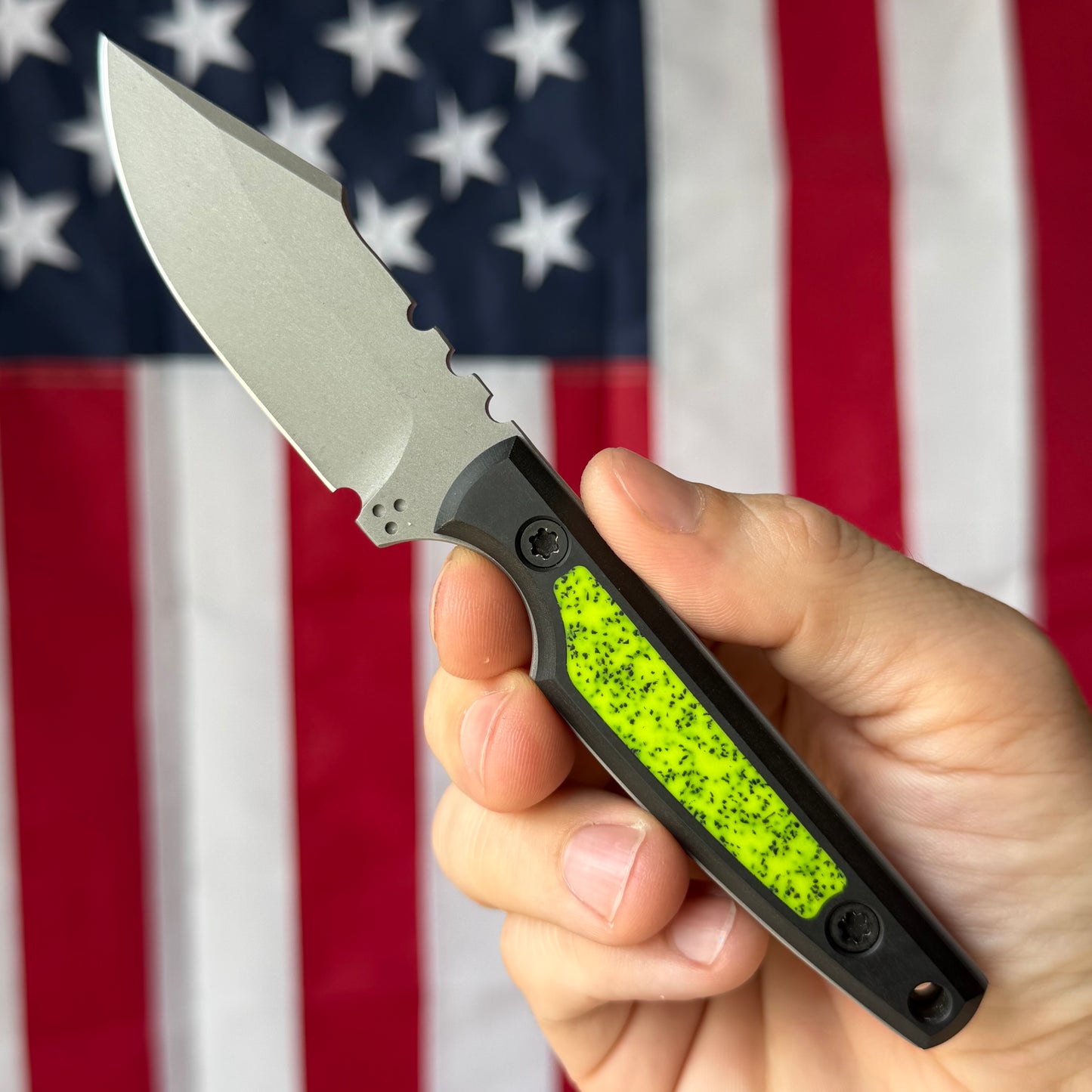 North Edge Tools Osprey EDC 3" Fixed Blade – Bead Blast AEB-L, Toxic Yellow GripX Inlay, Black Diamond Richlite – Made in USA