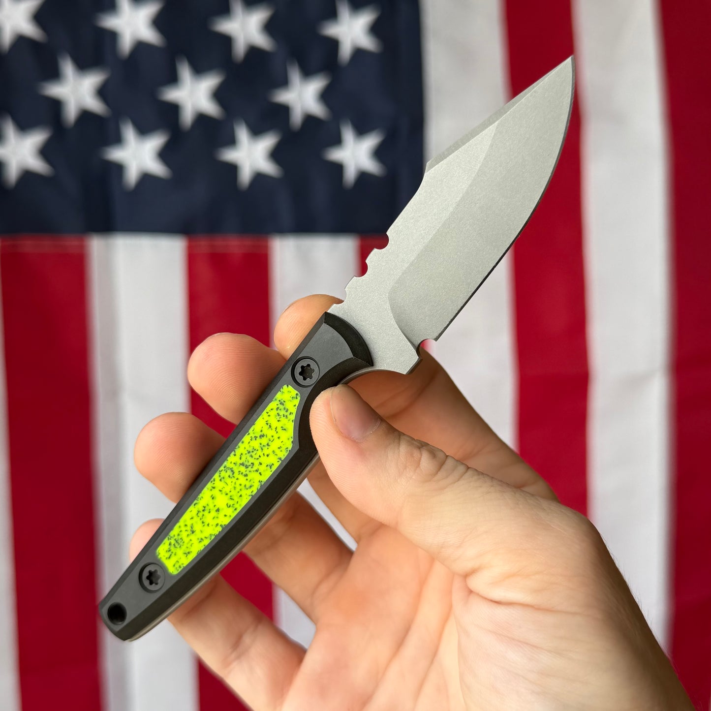 North Edge Tools Osprey EDC 3" Fixed Blade – Bead Blast AEB-L, Toxic Yellow GripX Inlay, Black Diamond Richlite – Made in USA